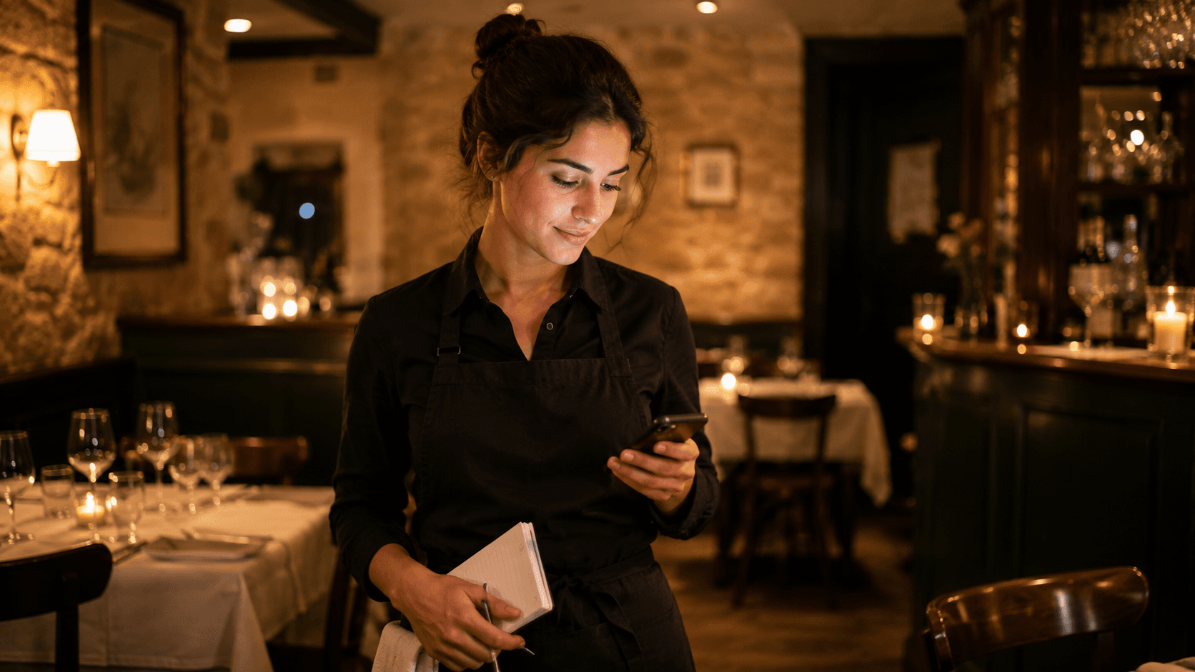 Serveuse consultant les signalements sur mobile - module Bistra Agent Resto